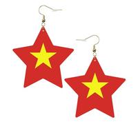 White Trendy Leather Star Earrings for Women - Vietnamese flag Print Dangle Jewelry, Party Favors, Simple Hoop Pendants, One Size, Leather, No Gemstone