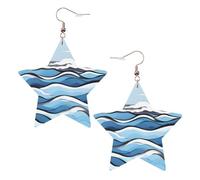White Trendy Leather Star Earrings for Women - Waves lapping at the rocks Print Dangle Jewelry, Party Favors, Simple Hoop Pendants, One Size, Leather, No Gemstone