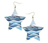 White Trendy Leather Star Earrings for Women - Waves lapping at the rocks Print Dangle Jewelry, Party Favors, Simple Hoop Pendants, One Size, Leather, No Gemstone
