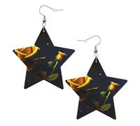 White Trendy Leather Star Earrings for Women - Yellow Roses Starry Night Print Dangle Jewelry, Party Favors, Simple Hoop Pendants, One Size, Leather, No Gemstone