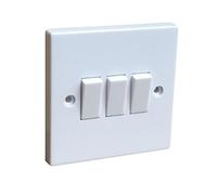 White Triple Wall Switch 3 Gang 2 Way/Square Edge Switched Electric Electrical