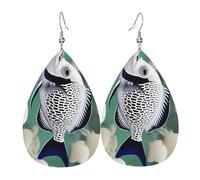 White Tropical Fish Leather Earring. Stylish teardrop shape, perfect for women, and a great decorative choice for parties and holidays.