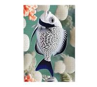 White Tropical Fish Picture puzzle.Wooden Jigsaw Puzzle for Adults Kids, Challenging jigsaw puzzle decorations