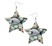 White Tropical Fish Prints Leather Star-Shaped Earrings Lightweight And Stylish Accessories For Parties Dances And Everyday Life.
