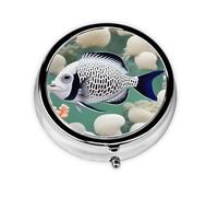 White Tropical Fish This Small, Round Pill Box is a Portable Travel Medicine Organizer with Three compartments for Storing Daily medications.