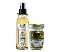 White Truffle Sunflower Oil with Tuber Magnatum Pico Cooking Spray (100ml) and Carpaccio Tartufo Gourmet with Black Truffle 70% Tuber Aestivum Preserved in Extra Virgin Olive Oil (60g)