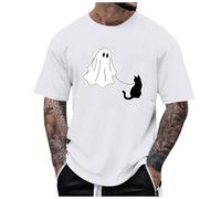 White Tshirt,Walking Dog Male Print Halloween Theme Casual Crewneck Blood Graphic Plus Size Shirt Printed Solid Color Short Sleeve Top