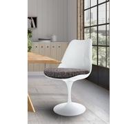 Fusion Living White Tulip Dining Chair With Textured Cushion Grey, Grey