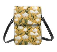 White Tulip Print Small Crossbody Bags for Women, Small Purses Leather Cell Phone Cross Body Bag