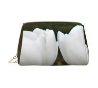 White Tulips Flower Leather Hand-Held Zipper Makeup Bag Storage Bag for Miscellaneous Items Pen Case
