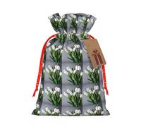 White Tulips Flowers Print Christmas Bag Drawstring Sack For Presents Xmas Seasonal Decor Gift Party Supplies