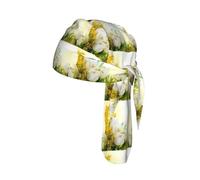 White Tulips Flowers Print Helmet Cap Quick Dry Cycling Skull Wrap Breathable Polyester Adjustable Adult Summer Beanie