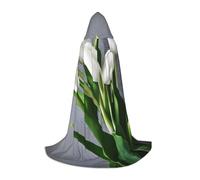 White Tulips Flowers Print Hooded Robe Adult Wizard Robes Monk Priest Cloak Halloween Cosplay Knight Hood Cape, Black, S