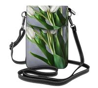 White Tulips Flowers Print Small Cell Phone Leather Purse Adjustable Shoulder Rope Crossbody Bags For Women