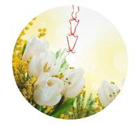 White Tulips Flowers Printed Christmas Tree Skirt 30-Inch Double Layers Soft Xmas Tree Skirts Base Floor Mat for Holiday Party Decoration Ornaments