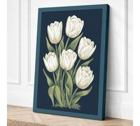 White Tulips on Navy Canvas Wall Art Print 18x12 Inch | Ready to Hang, Gallery Wrapped, Fade-Resistant Inks, Securely Packaged, UK Made