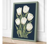 White Tulips on Navy Canvas Wall Art Print 18x12 Inch | Ready to Hang, Gallery Wrapped, Fade-Resistant Inks, Securely Packaged, UK Made