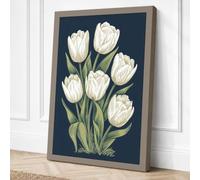 White Tulips on Navy Canvas Wall Art Print 18x12 Inch | Ready to Hang, Gallery Wrapped, Fade-Resistant Inks, Securely Packaged, UK Made
