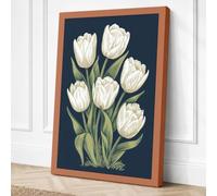 White Tulips on Navy Canvas Wall Art Print 18x12 Inch | Ready to Hang, Gallery Wrapped, Fade-Resistant Inks, Securely Packaged, UK Made