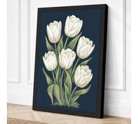 White Tulips on Navy Canvas Wall Art Print 18x12 Inch | Ready to Hang, Gallery Wrapped, Fade-Resistant Inks, Securely Packaged, UK Made