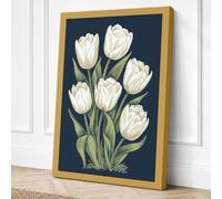 White Tulips on Navy Canvas Wall Art Print 30x20 Inch | Ready to Hang, Gallery Wrapped, Fade-Resistant Inks, Securely Packaged, UK Made