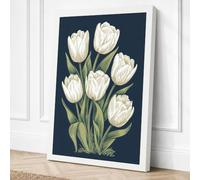 White Tulips on Navy Canvas Wall Art Print 30x20 Inch | Ready to Hang, Gallery Wrapped, Fade-Resistant Inks, Securely Packaged, UK Made
