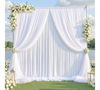 White Tulle Backdrop Curtain for Parties Wedding,5ft x 10ft Wrinkle Free Curtain Backdrop,2 Layer Drapes for Backdrop,Polyester Wedding Back Drop for Bridal Shower Birthday Baby Shower Photography