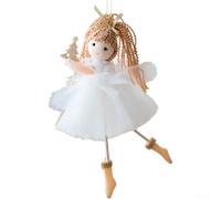 White Tulle Christmas Tree Ornament 19.5cm Cloth Braid | Painted facial features twisted braid hanging loop lightweight for tree wreath garland cozy handcrafted look