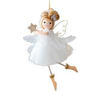 White Tulle Christmas Tree Ornament 19.5cm Cloth Braid | Painted facial features twisted braid hanging loop lightweight for tree wreath garland cozy handcrafted look