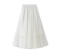 White Tulle Skirts for Women UK Plus Size Pleated Skirts Layered Mesh Skirt Midi Skirt A Line Ladies Summer Elasticated Waist Tiered Swing Vintage