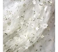 White Tulle Tulle Fabric 6Ft x 47In DIY Cuttable White Tulle Embroidered Floral Fabric Decorative Lace Tulle for Skirt Handbag Curtain Gown,Floral Fabric,Tulle Fabric