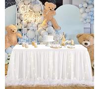 White Tulle Tutu Table Skirts Table Cloth LED Table Skirt for Wedding Baby Shower Birthday Party Banquets 14ft