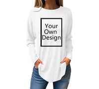 White Tunic Personalised T Shirt Custom Print Long Sleeve T Shirt Make Your Own Customised Ladies Round Neck Jumper Longline Shirts Streetwear