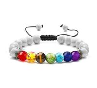 White Turquoise Braided 7 Chakra Feng Shui Bracelet - Adjustable Unisex Yoga Meditation Energy Healing Jewelry