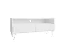 White TV Cabinet Stand Unit 2 Drawers Gold Hairpin Legs Modern Living Room
