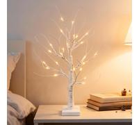 White Twig Christmas Tree with Lights 2FT Tabletop Mini Birch Tree 24 Warm White LEDs Battery Operated for Home Party Wedding Easter Christmas Decoration
