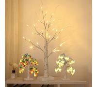 White Twig Christmas Tree with Lights with 24 Warm White LEDs USB/Battery Operated With Two Sets of Light Caps for Wedding Easter Halloween Christmas Decoration