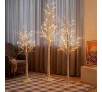 White Twig Tree Set with lights Christmas Tree-1.5M, 1.8M, 2.4M, 3 Pack with 448 LEDs Total, Plug in Led Birch Tree Light Up Tree Indoor Outdoor Festive Garden Decor