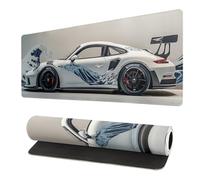White Ukiyo-e Style Sports Car Large Gaming Mouse Pad Desktop Mat 31.5x11.8 Inch - Non-Slip Rubber Base - for Gamers for Gamers & PC Enthusiasts