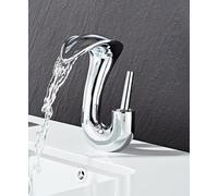 White Undercounter Single Hole Basin Faucet, Copper Lead-Free Bathroom Sink Hot/Cold Water Easy Install(Short in Silver)