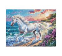 White Unicorn Beach Ocean 500 Piece Jigsaw Puzzle for Adults Teens Craft Room Decor Creative Project Whimsical Artwork for Crafters 500 PCS