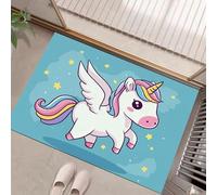White Unicorn Door Mats 50 X 80 Cm, Washable Indoor Doormat Tpr Non-Slip, Dirt Trapper Front Door Mat Inside, Cartoon Style Super Absorbent Entrance Rug For Entryway, Pets And Dogs - Blue