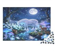White Unicorn Enchanted Forest 1000 Piece Jigsaw Puzzle Paper for Adults Magic Night Relaxation Home Decor 38x26cm/1000pcs