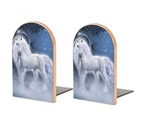 White Unicorn Galaxy Space Book Shelf Holder, Bookends Book Stand for School Home Office Desks Library Books Movies DVDs Files Magazines S