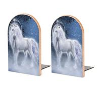 White Unicorn Galaxy Space Book Shelf Holder, Bookends Book Stand for School Home Office Desks Library Books Movies DVDs Files Magazines M