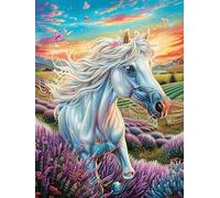 White Unicorn in Flower Meadow 300 Piece Complete Jigsaw Puzzle Set Teens Beginners Educational Challenge Puzzle Fans Group Play Anniversary Fathers Thick Cardboard 300 PCS