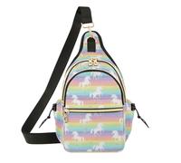 White Unicorn Pastel Rainbow Stripes Colorful Print Crossbody Bag for Women Pattern Print Hiking