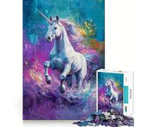 White Unicorn Running Jigsaw Puzzles for Adults 1000 Mind Boost Game Uniform Size Precise Pieces Travel-friendly Brain Game Gift (50x75cm)