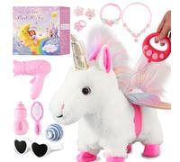 White Unicorn Toys for Girls Toy Set Singing Walking Electronic Plush Unicorns with Control Leash, Pretend Dress Up Cute Wings Animated Stuffed Unicorn Gift for Girl Toddler Kids 3 4 5 6 Years