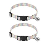 White Unicorns Pastel Rainbow Stripes Adjustable Buckle Pet Collars 2 Pack Collars for Cats